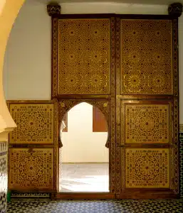 ornate, golden and flowered door in Rissani, Morocco