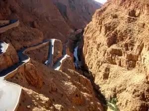 steep cliffs with ribbon of road in dades gorges