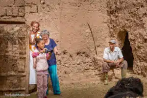 Margaret and Frank Cornfield with Mustapha Kassi in Tamnougalt, Morocco.