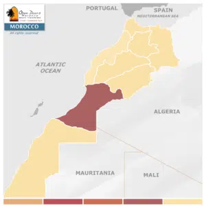 A map of Morocco with a specific region in question highlighted