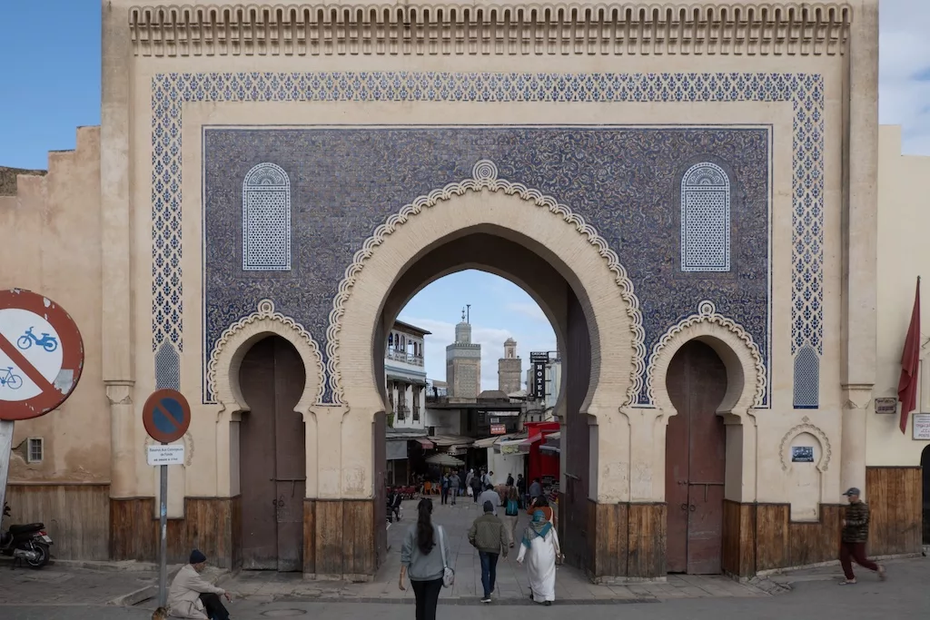 the blue gate of Boujloud Souk, one of the principal souks of Fes where you'll probably start your tour
