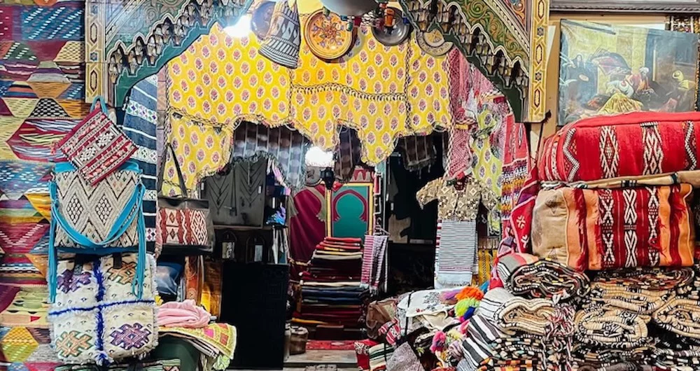 Inside one of the colorful souks of Fes