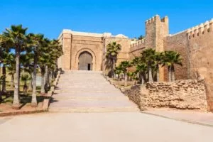 the entry gate and walls of the Oudayas Kasbah in Rabat, one of Morocco's Imperial Cities
