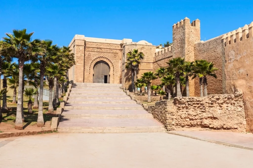 the entry gate and walls of the Oudayas Kasbah in Rabat, one of Morocco's Imperial Cities