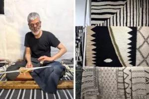 A carpet weaver working on one of his handmade carpets, an authentic Moroccan craft you'll see at the markets.