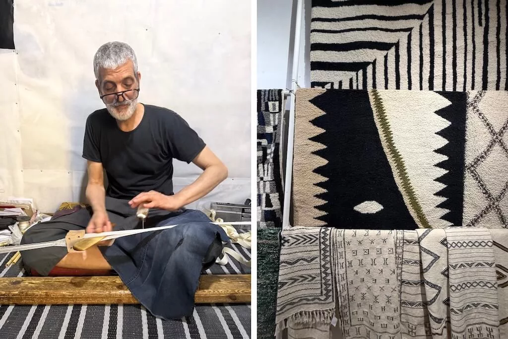 A carpet weaver working on one of his handmade carpets, an authentic Moroccan craft you'll see at the markets.