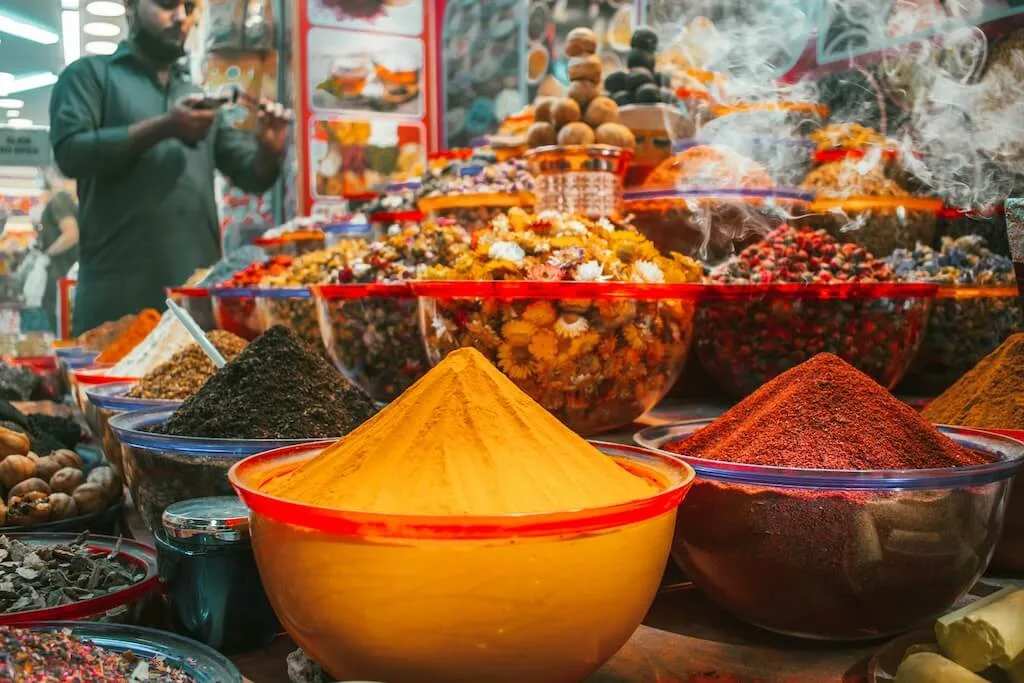 A typical sight in the medina – a stand with spices, dried herbs and Moroccan street food.