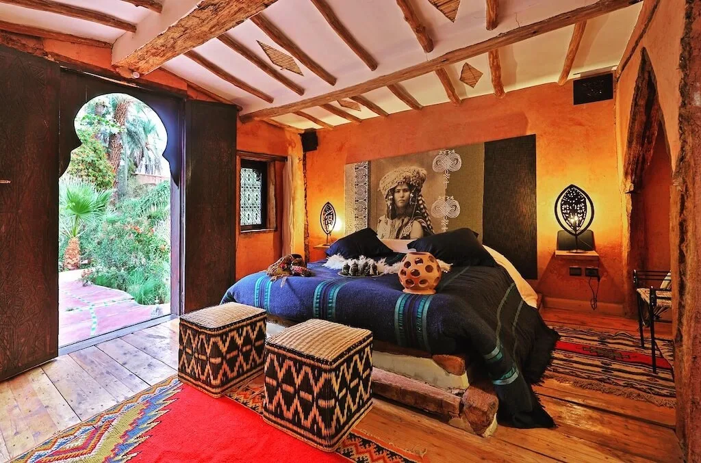 Inside a room at Bab El Oued, our favorite Moroccan guesthouse with colorful interior design and a welcoming vibe.