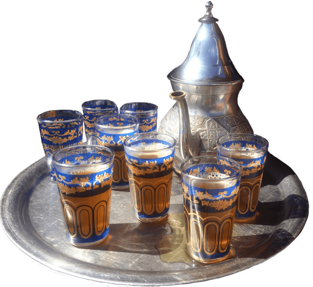 A traditional Moroccan tea set on a tray