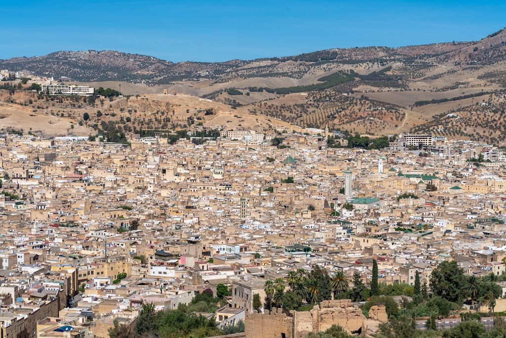 A panoramic view of the city of Fes settled in a valley