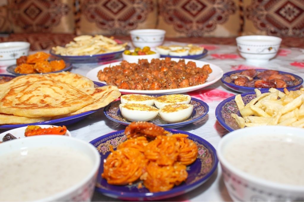 a table set for iftar, the traditional meal to break the fast during Ramadan in Morocco