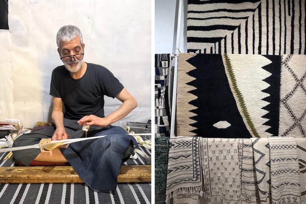 A carpet weaver working on one of his handmade carpets, an authentic Moroccan craft you'll see at the markets.